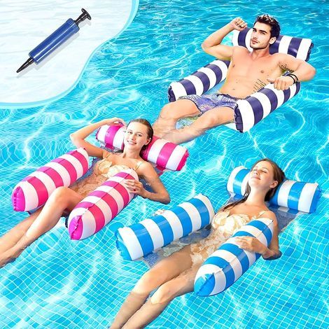 Bouee Piscine Adulte Matelas Piscine Gonflable Jeux Piscine Hamac Gonflable Piscine Fauteuil Bleu foncé + Rose + Bleu clair (1/4)