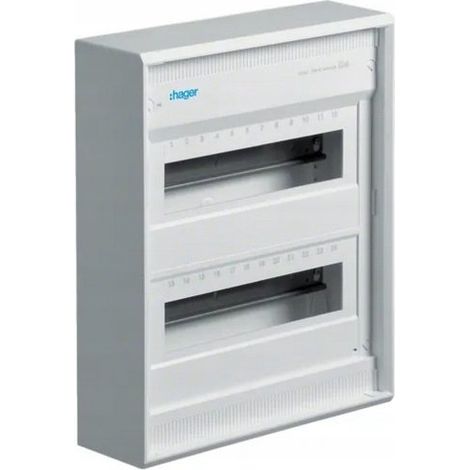 Cuadro de distribución de superficie, 2 filas, 24 módulos, caja eléctrica blanca, Hager Volta 2x12 VA24BN (1/2)