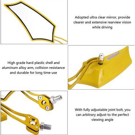 Universelle Motorrad-/Roller-Seitenspiegel, 10 mm x 8 mm, goldfarbene Aluminiumlegierung – 1 Paar (1/5)