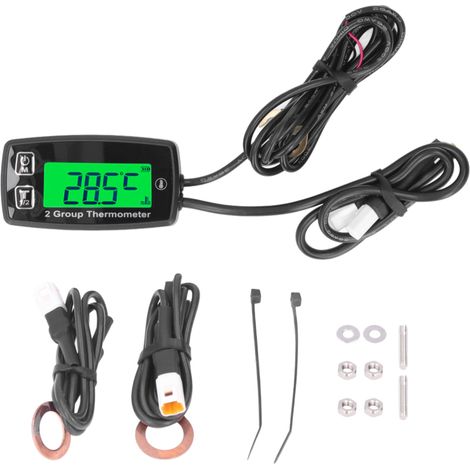 Beyamis Thermomètre LCD double canal, indicateur de température moteur, affichage numérique avec rétroéclairage vert, pour moto, bateau et quad. (1/5)