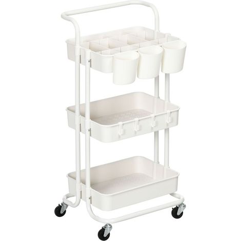 Cart to 3 levels trolley with 4 hooks and 3 boxes hanging removable for 42 x 38 x 86,5 cm white (1/5)