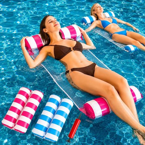 Bouee Piscine 2 Pièces, 4 in 1 Bouee Piscine Adulte XL, Matelas Piscine Gonflable, Bouée Pisciine Adulte Pliable Portable, Bouées et Matelas Gonflables 2 Personnes pour Vacances à la Plage (1/5)