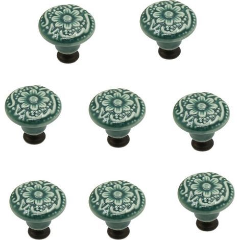 8 pièces vert boutons en céramique, boutons de porte d'armoire vintage, boutons de tiroir, boutons de porte en céramique, boutons de tiroir, boutons de commode, ensemble de boutons de tiroir (1/5)