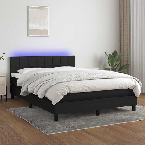 Cama box spring colchón y luces LED tela negro 140x190 cm (1/5)