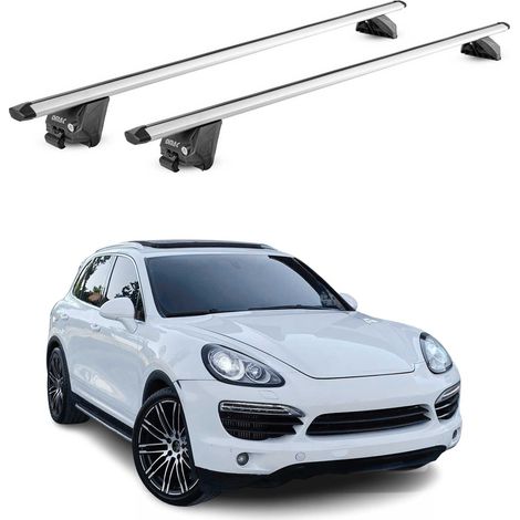 OMAC Barres de toit aluminium certifiées TÜV pour Porsche Macan I 2015-2026 – Pour rails de toit intégrés – Rainure en T – Charge max 100 kg – 2 antivols Argent (1/5)