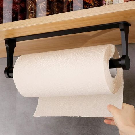 Lntyq Porte Sopalin Porte Essuie Tout Support Sopalin sans perçage - en Alliage d'aluminium - Autocollant - pour Cuisine, Salle de Bain, Salon - Noir (1/5)