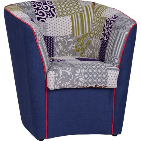 Poltrona in tessuto patchwork cucito a mano BLU (1/5)