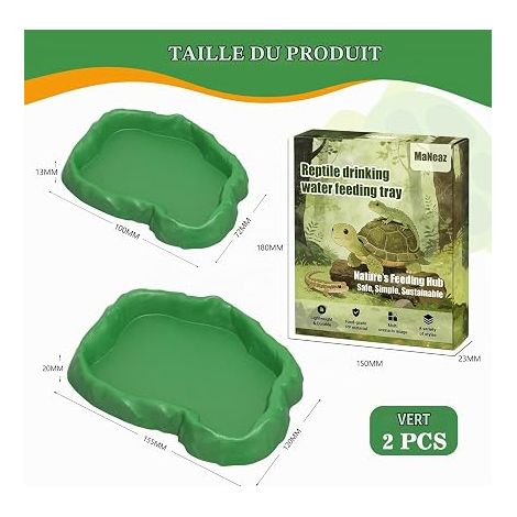 Abreuvoir Tortue Terrestre Accessoire Tortue Terrestre Empreinte Reptiles Bol Alimentair Reptiles Bol Alimentation Reptiles Serpents Tortue Lézards Vert (1/4)