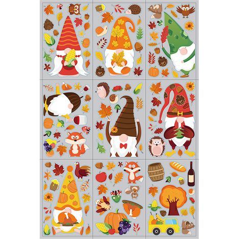 Decal Fenetre Automne - Adhésif Statique PVC Sans Colle - Pour Vitres Miroirs Portes Carreaux Réfrigérateur - 9 Pièces (1/5)