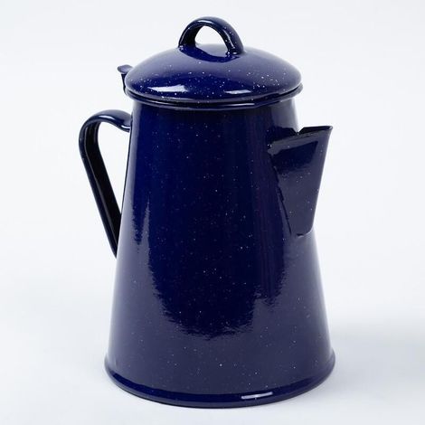 Cafetière/bouilloire vintage en émail bleu moucheté, pour intérieur/extérieur, cuisine/camping (1/5)