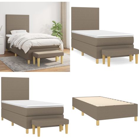 Sommier à lattes de lit avec matelas Taupe 100x200 cm Tissu - Lit Plateforme - Lit Double - Matelas À Ressorts Ensachés - Têtière Ajustable - Canapé Lit - Home & Living (1/5)