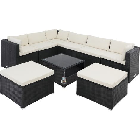 CASARIA® Gartenmöbel Set Lounge Möbel für 8 Personen inkl. Auflagen Wetterfest Outdoor Terrasse Gartentisch Sitzkissen Balkon schwarz/creme
