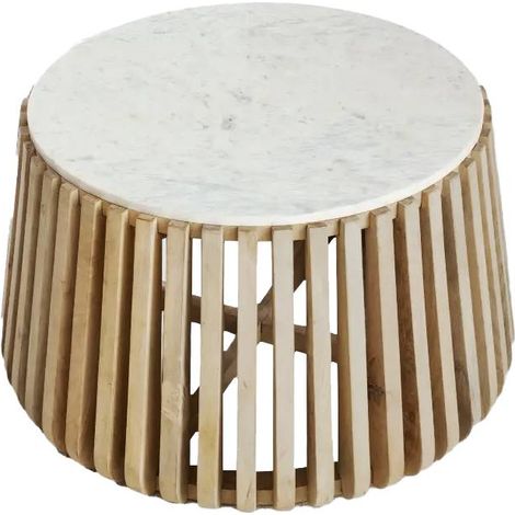 Made In Meubles – Table basse ronde en bois de manguier et marbre Naxos – Dimensions 48x84x84 cm – Style moderne et intemporel – Pour salon accueillant (1/5)