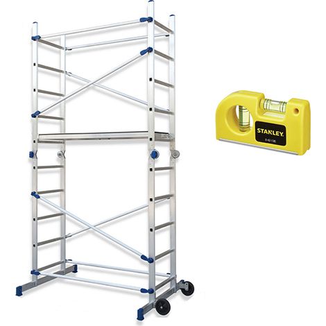 Echafaudage domestique pliable : Hauteur de travail maximale de 3.78m + Niveau à bulle de poche STANLEY - FACPN-NIVEAU