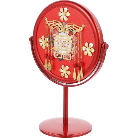 Miroir de maquillage de mariée style chinois, 1 miroir cosmétique de bureau rouge pour la mariée, design simple face