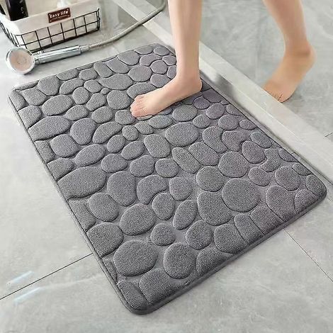 Tapis de bain en mousse à mémoire de forme - Tapis de douche absorbant - Tapis de bain décoratif - Tapis antidérapant pour salle de bain et salon - 40 x 60 cm - Gris clair (1/4)