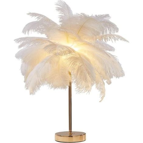 – Lampe à poser en plumes d'autruche – Abat-jour 40 cm – Hauteur 50 cm – Éclairage LED rechargeable – Lumière chaude et neutre (1/5)