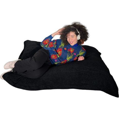 Pouf Bouclette déhoussable - 140x180 cm Noir Bananair (1/5)
