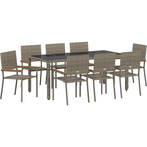 Maison Exclusive - Garten Essgruppe 9 pcs Grau Poly-Rattan