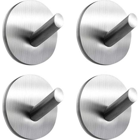 Ganchos adhesivos plateados, 4 piezas, ganchos de pared para baño de acero inoxidable hasta 8 kg, toallero con cinta adhesiva, hogar y oficina, autoadhesivos (1/4)