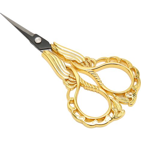 Ciseaux de couture rétro en acier inoxydable à pointe fine, pour un usage domestique, ciseaux à broder dorés (1/5)