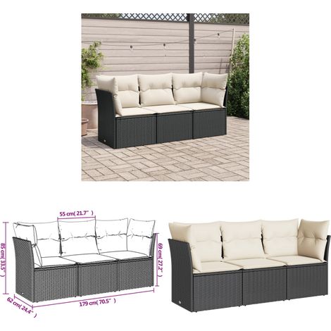Salon de jardin 3 pcs avec coussins noir résine tressée - Ensemble Salon De Jardin - Mobilier Extérieur - Canapé Jardin - Résine Tressée - Rotin Synthétique - Home & Living (1/3)