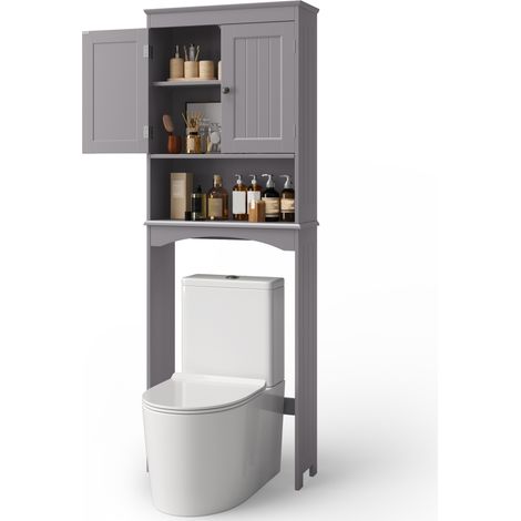 Meuble WC Bealife Étagère au-Dessus de Toilette sur Pied Rangement avec 2 Portes Étagères Réglables Gris
