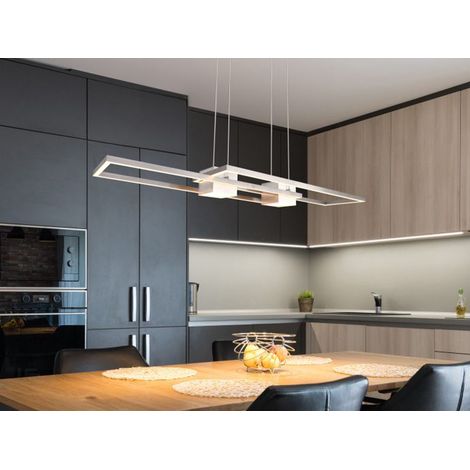 LED Pendelleuchte ALBANY Silber mit Fernbedienung dimmbar lang, Breite 100cm