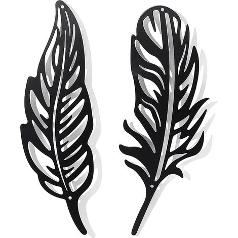 Lntyq 2 Pcs Plume Décoration Murale en Métal, Noir Tenture Décor Silhouette Mur Art pour la Maison Chambre Salon Salle de Bains Cuisine Bureau Hôtel Décoration Murale