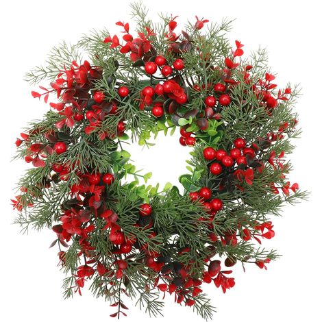 Couronne de Noël 45cm avec Baies Rouges Artificielles - Décor de Porte d'Entrée pour Intérieur et Extérieur, Jardin, Maison et Bureau (1/5)
