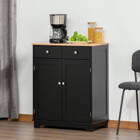 Wohnzimmer-Sideboard mit Schränken, 2 Schubladen und verstellbaren Einlegeböden, 68 x 40,3 x 85 cm, schwarz und naturfarbenes Holz