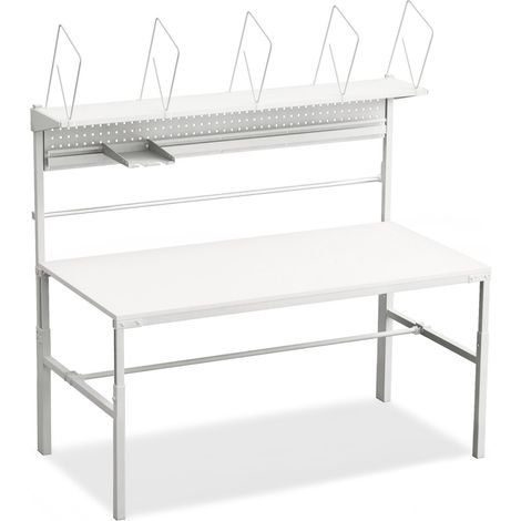 Packtisch Arbeitstisch 150 x 90 x 65-90 cm Stahl 300 kg belastbar Papierrollenhalter Grau (1/5)