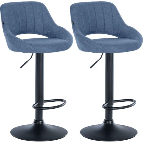Set di 2 sgabelli da bar regolabili in tessuto blu con schienale traforato e base in metallo nero 100006573