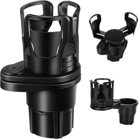 Un porte-gobelet de voiture, un porte-gobelet de voiture multifonction deux-en-un, un porte-bouteille double rotatif et réglable à 360 degrés, adapté à la plupart des voitures (Fibre de carbone) (1/5)
