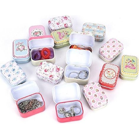 TRADE SHOP - Set 2 Scatole In Latta 8x5x2cm Mini Barattolo Scatola The Te Gioielli Pillole Bomboniera Confetti -