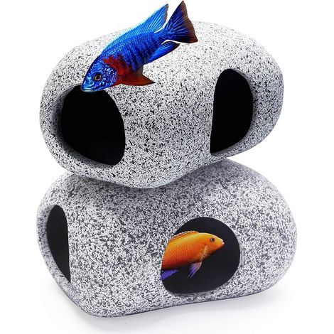 Cachette pour aquarium, grotte rocheuse pour reproduction d’animaux aquatiques, lot de 2 pièces (1/4)