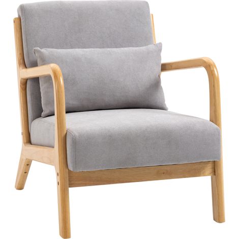 Poltrona lounge grigia con braccioli, cuscino lombare e struttura in legno MODENUIT (1/5)