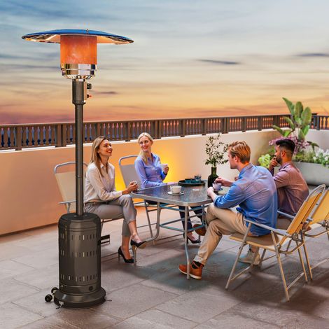 chauffage exterieur terrasse. parasol chauffant gaz portable 11 KW niveaux de chauffe réglable 82x82x223cm noir