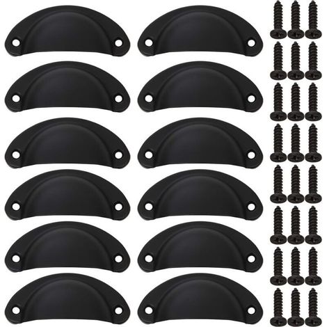 (24PCS) Boutons d'armoire en coquillage, poignée d'armoire noire avec vis, poignée en fer vintage pour tiroir d'armoire, tiroir de cuisine, porte (1/4)