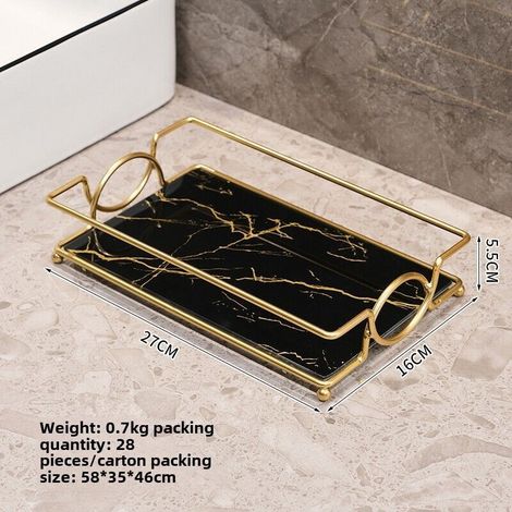 Étagère de toilette compacte Black Gold à un seul niveau, sans perçage, avec plateau de rangement léger et luxueux pour cosmétiques et soins de la peau. (1/5)