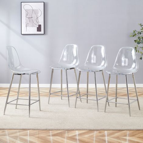 Ensemble de 4 tabourets de bar transparents, avec structure en métal argenté/doré/noir, chaises au design moderne pour la cuisine, le bar ou la salle à manger (chaises uniquement, table non incluse) (1/4)