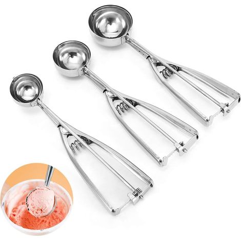 Cuillère à Glace en Acier Inoxydable, Lot de 3 Tailles,4cm/5cm/6cm – Design Robuste et Ergonomique, Idéale pour Glaces, Fruits et Pâtisserie (1/5)