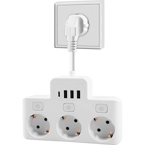 [NON UTILIZZATO] Multipresa a 3 prese - 4000W - 16A - USB - Multipresa con 3 porte USB - Per ufficio, casa e viaggi