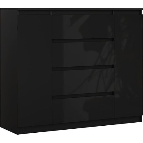 Cassettiera : Nero Opaco / Nero Lucido, 140 x 39 x 101 cm, 2 ante, 4 cassetti (1/5)