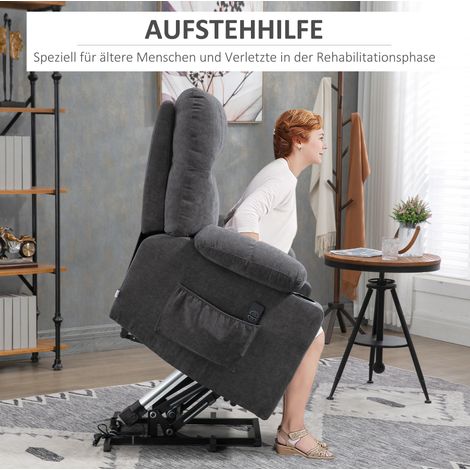 Poltrona relax elettrica alzapersona con massaggio e calore, poliestere grigio scuro OKWISH (1/5)