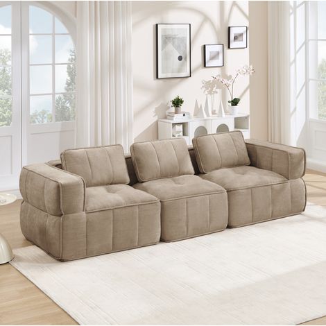 Divano modulare 271x93x67 cm, senza telaio, seduta profonda, base antiscivolo, poliestere color sabbia (1/5)