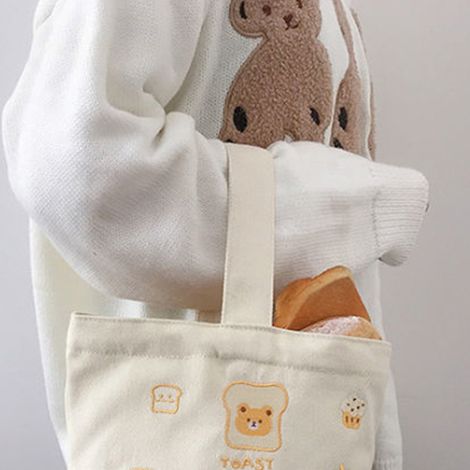 Sac à lunch fourre-tout motif animal de dessin animé, grande capacité, couleurs vives, toile résistante pour boîte à lunch, livre, goûter, toast, ours en peluche