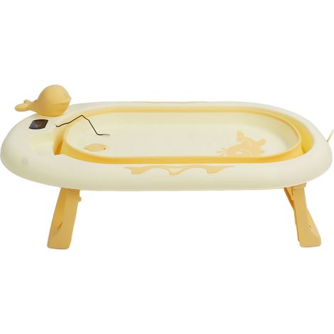 Faltbare Babybadewanne mit Temperaturfühler, faltbar, dickwandig, zum Sitzen und Liegen geeignet, cremefarben-gelb (1/5)