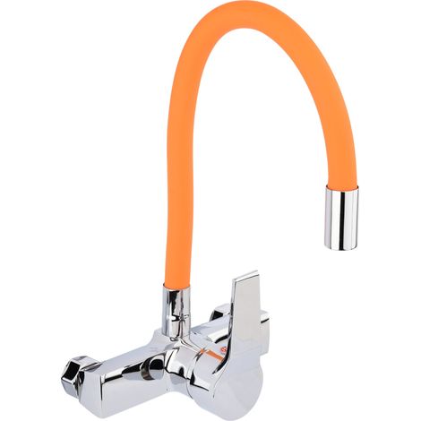 Küchenarmatur, Wandarmatur flexible, orange, Wasserhahn, Spültischarmatur, Mischbatterie