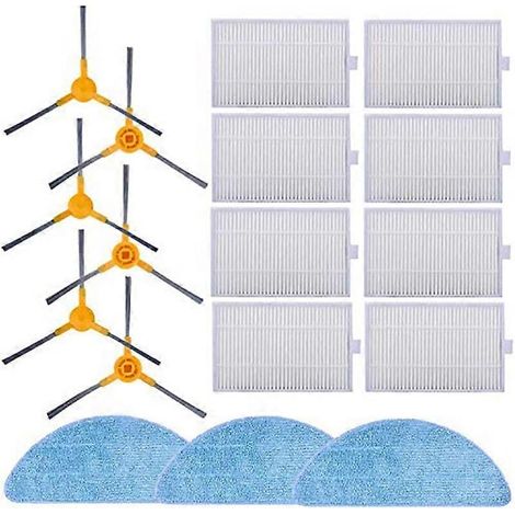 Pièces de rechange compatibles avec les modèles Proscenic 830T, 820S, 820T et 800T : 8 filtres, 6 brosses latérales et 3 balais.